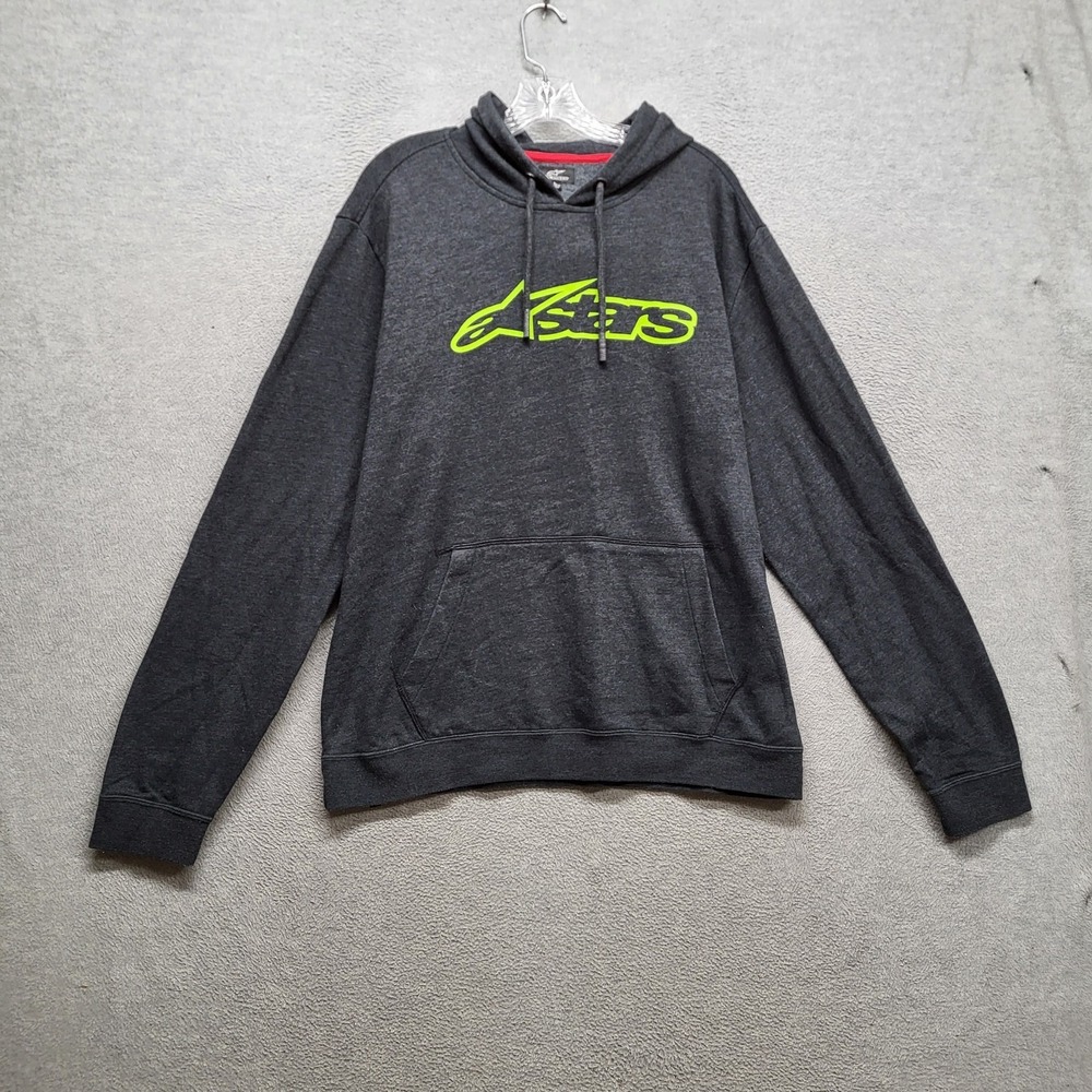 VINTAGE Alpinestars Men Hoodie L Charcoal Fleece Stars Logo Grunge Racer Y2K